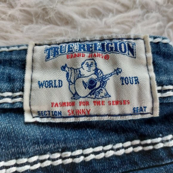 True Religion Skinny Distressed Thick Stitche Flapped Pockets Denim Jeans Siz 26 - Picture 9 of 12